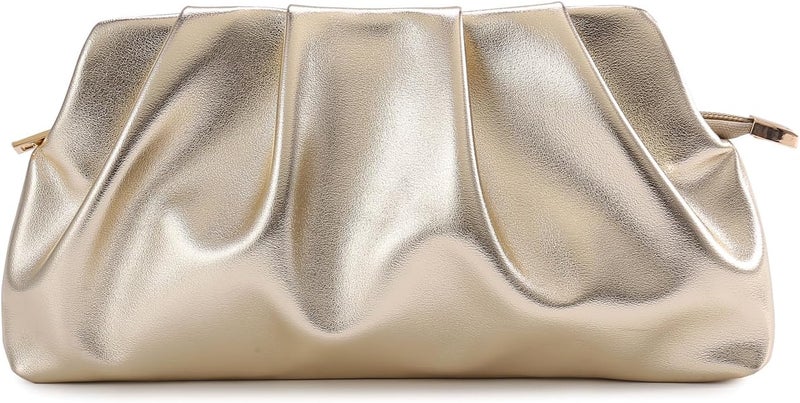 FanChris Evening Bag for Women Ruched Clutch Purse Detachable Metal Chain Crossbody Bag - Image 1